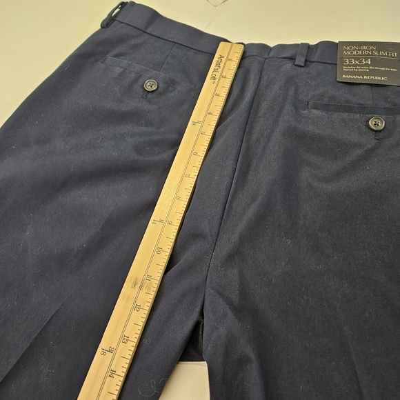 Banana Republic NWT Pants Mens 33 x 34 Navy BLUE Slim Fit Non Iron Dress Stretch - Picture 8 of 11